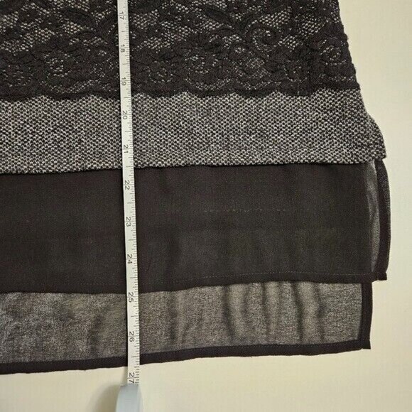 Intrend Max Mara Top Womens L Gray Black Pullover LS Lace Satin Sheer Whimsigoth - Picture 13 of 15